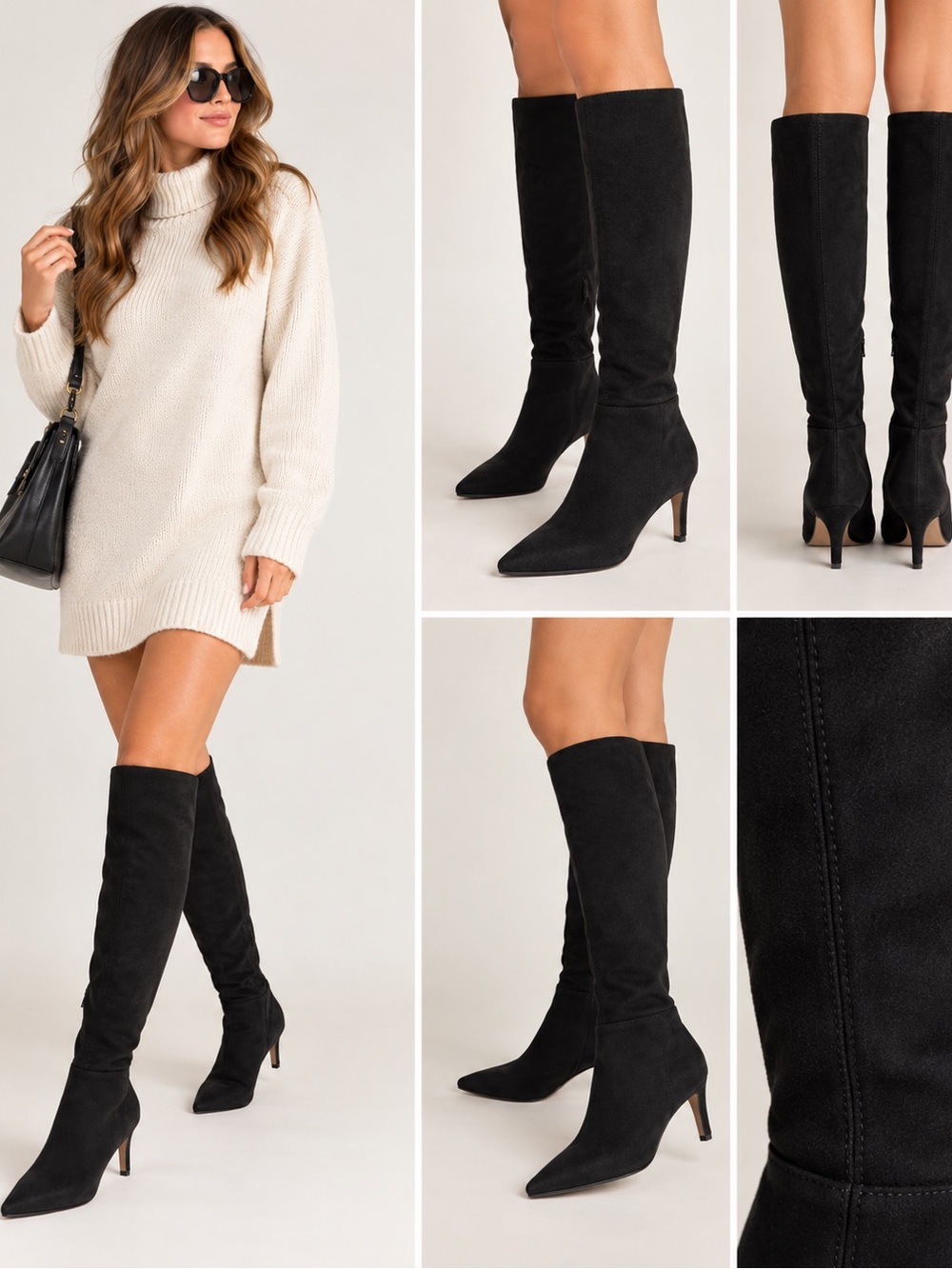 256. BCBGeneration Black Pointed-Toe Knee-High Stiletto Boots
